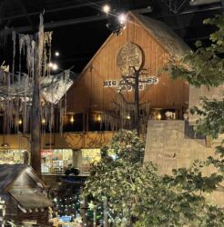 The cypress swamp "trees" and the Big Cypress Lodge inside the Bass Pro Shop Pyramid